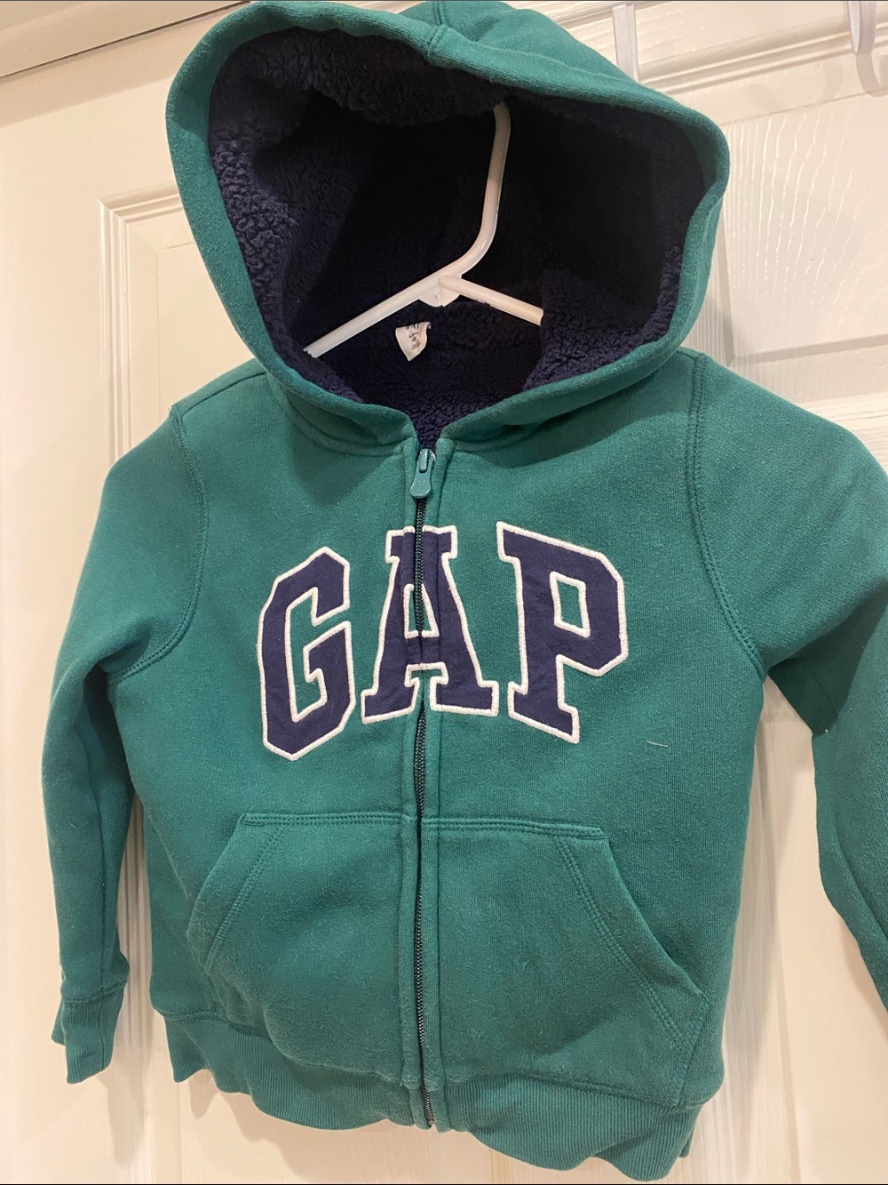 GAP Teal Hooded Zip-Up Sweatshirt with Navy Lined Hood size 5